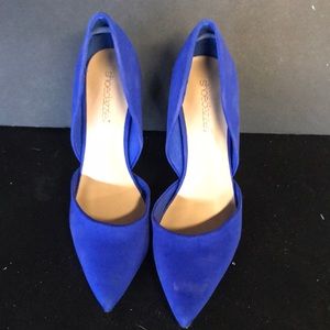 Blue nylon material heels